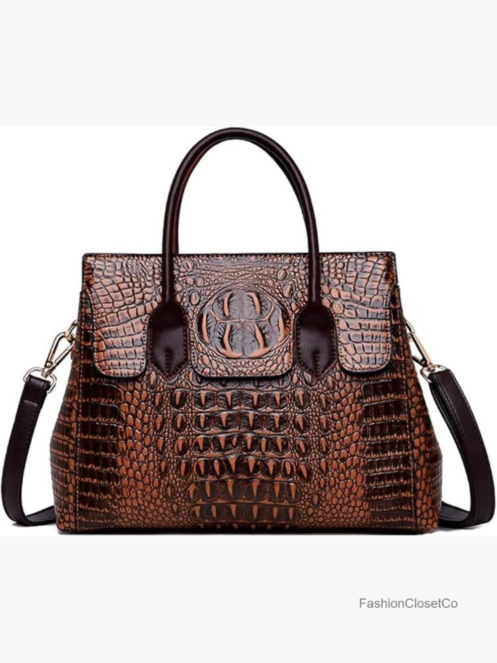 Faux Leather Embossed Crocodile Pattern Satchel Handbag with Detachable Strap